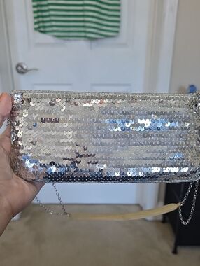 Sequin Evening Clutch Bag in Silver